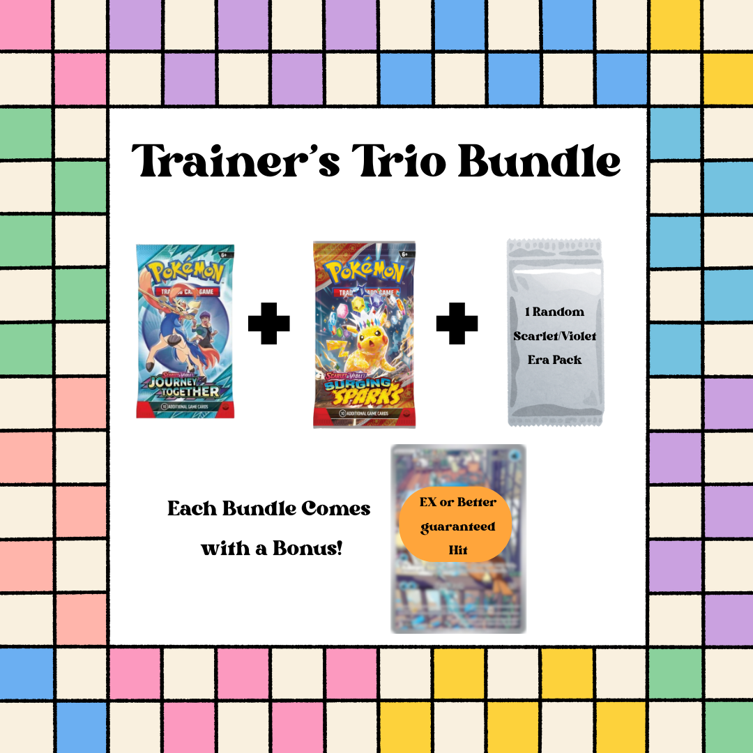 Trainer’s Trio Bundle – 3 Pokémon Booster Packs + Bonus Card